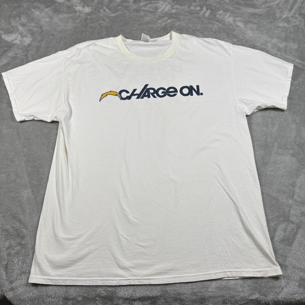 San Diego Chargers Shirt Mens XL White Charge On Football NFL Short Sleeve